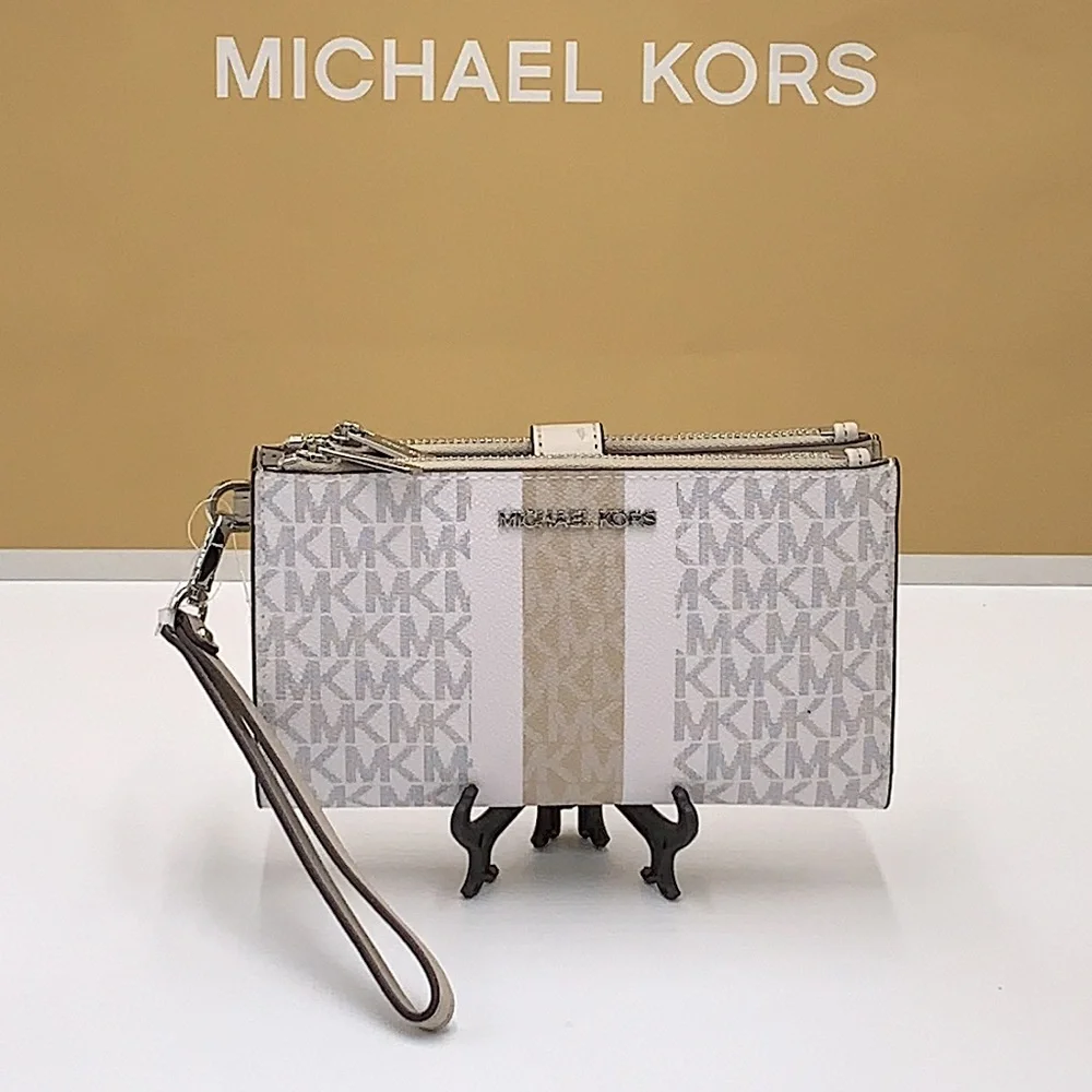 MICHAEL KORS LARGE DOUBLE ZIP WRISTLET LIGHT SAND MULTI COLOR